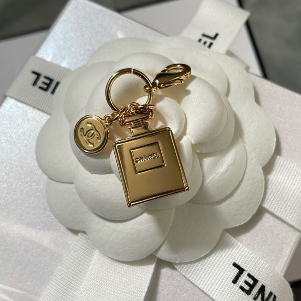 CHANEL Gold Perfume Bottle Keychain Charm